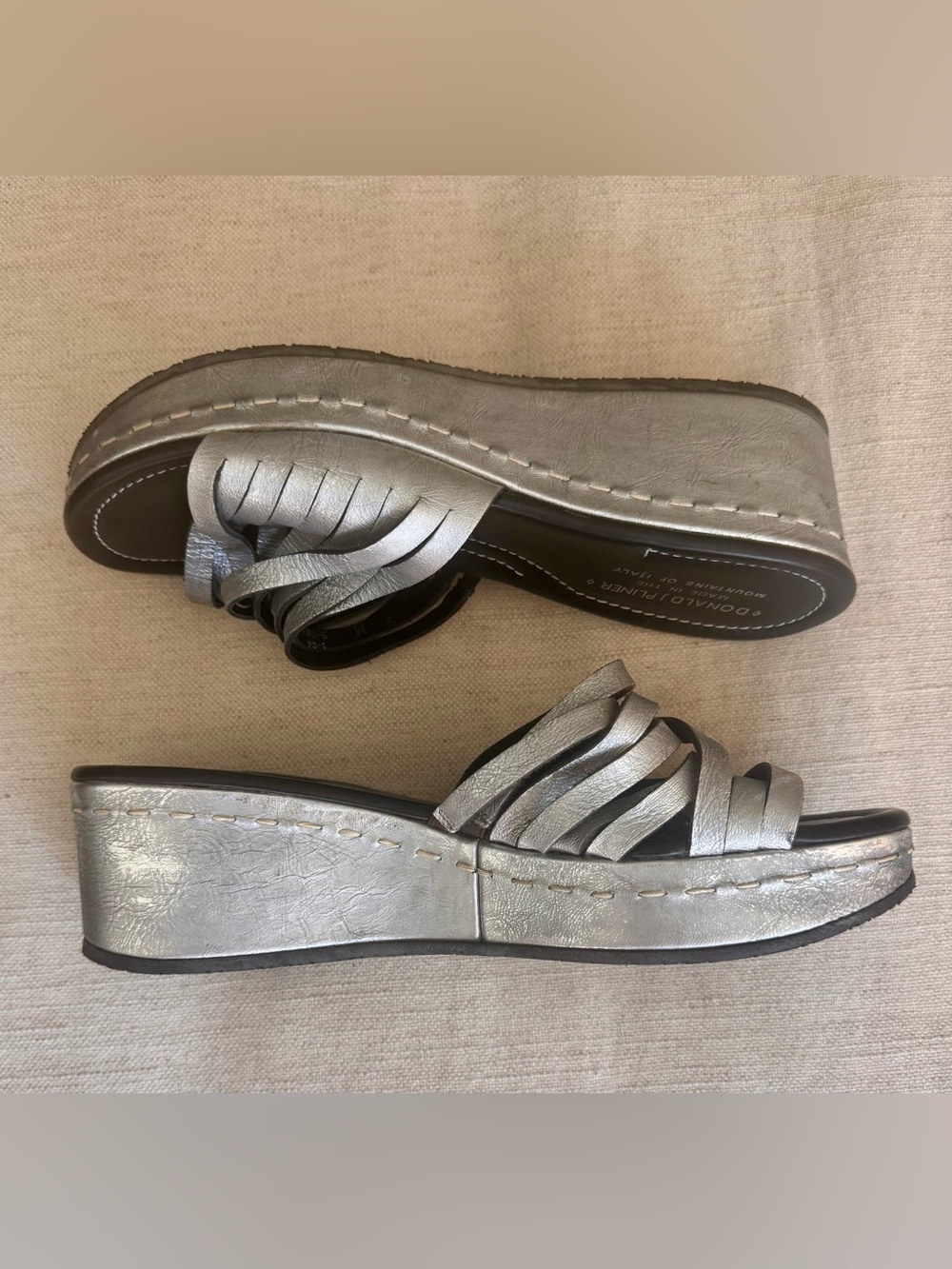 Donald J Pliner Siena Silver/Pewter Metallic Leather Platform Slide Sandals 9 - Picture 4 of 11